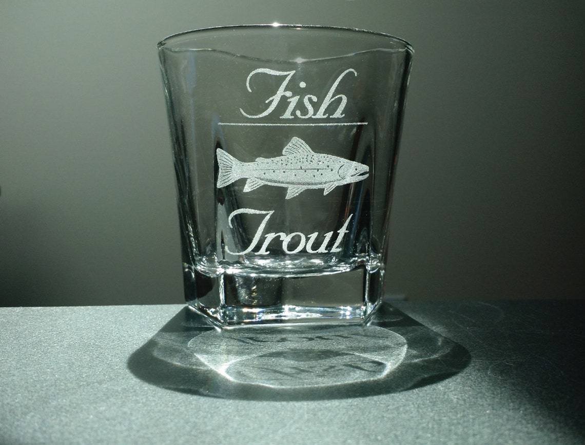Fish Trout Etched Glasses, Gift for Anglers, Fishing Image, Trout