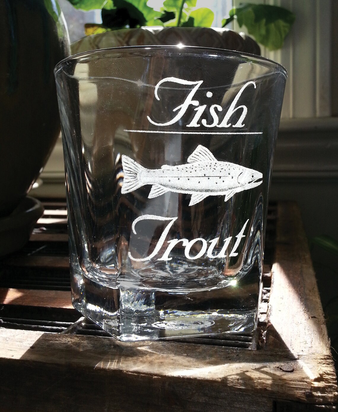 Fish Trout Etched Glasses, Gift for Anglers, Fishing Image, Trout