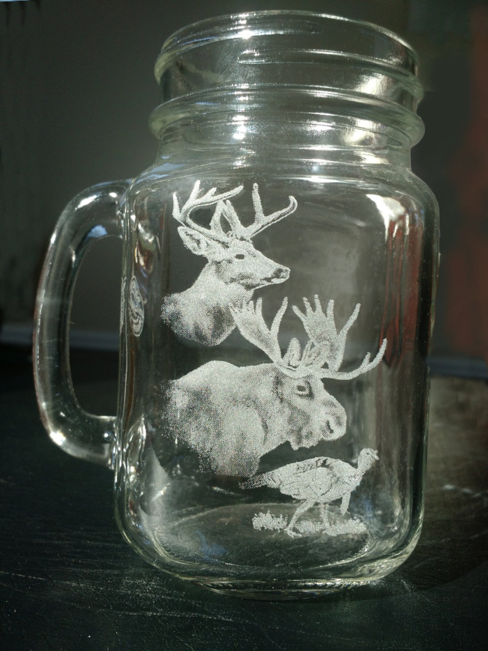 Deer, Turkey & Moose Collage Etched Glasses, Gifts for Hunters, Wild Game Images, Hunting Camp