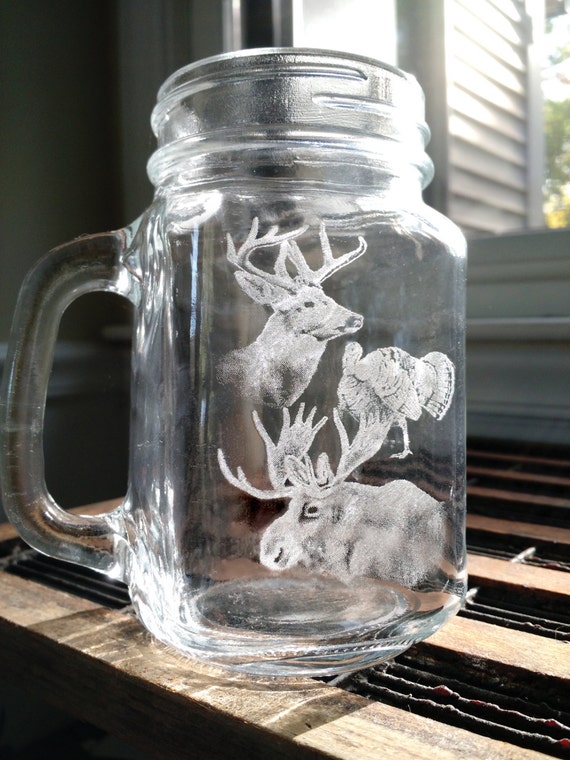 Deer Turkey & Moose collage etched glasses gifts for Etsy