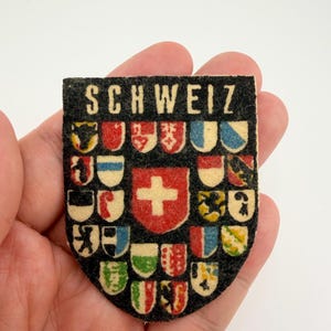Vintage Swiss Cantons Felt Patch | Mid-Century Coat of Arms Shield Badge Sew-on Emblem
