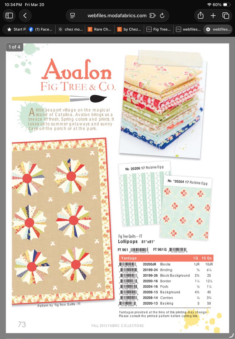 Avalon Mini Charm Pack Joanna Figueroa Moda Fig Tree Quilt Rare Oop - Etsy