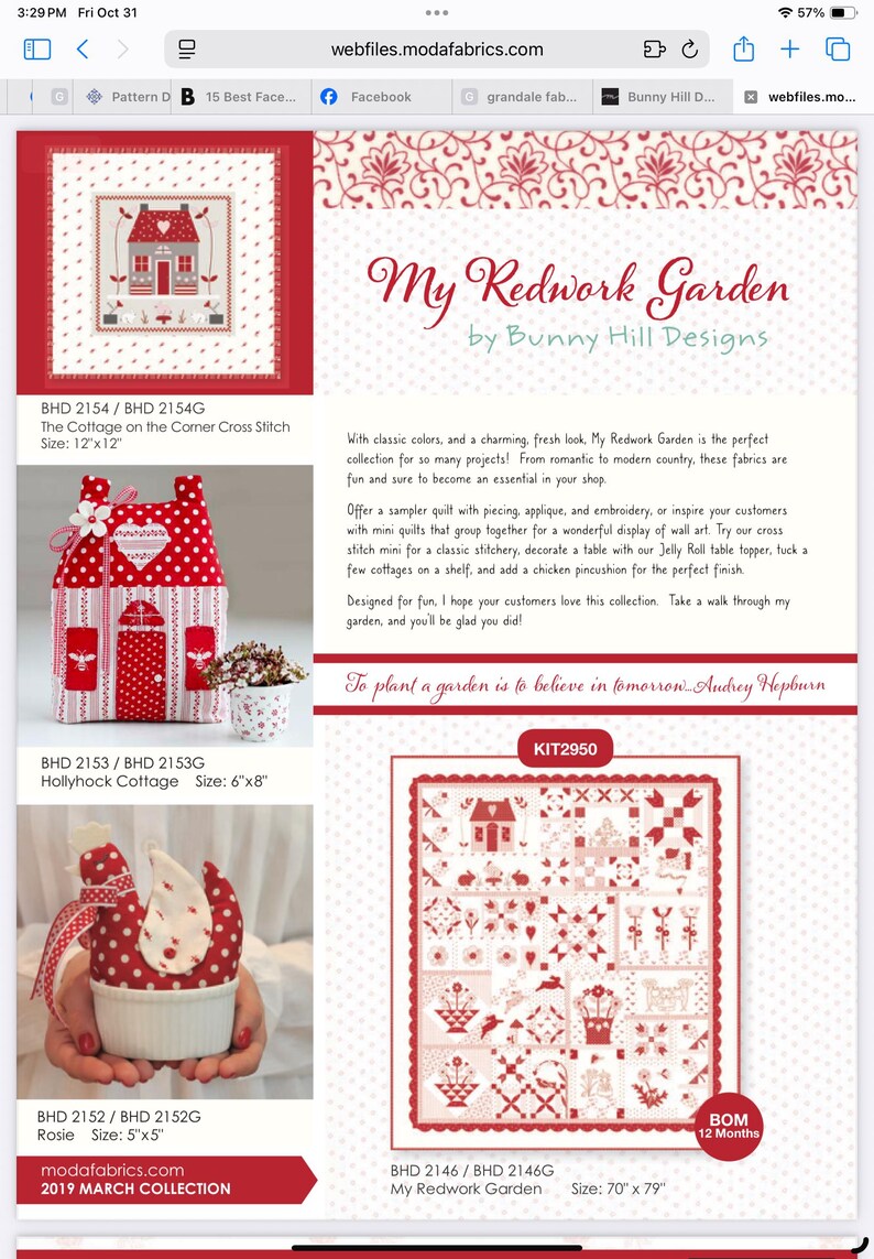 My Redwork Garden Bunny Hill Designs Layer Cake Moda - Etsy