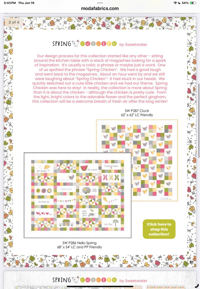 Moda Spring Chicken Rare and EHTF Hello Spring Quilt Kit Moda OOP Sweetwater Spring Chicken ...