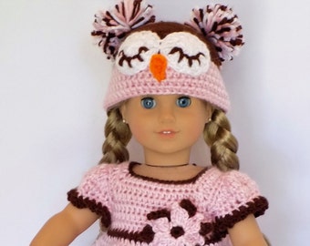18" Doll Outfit (fits American Girl)- Owl Hat and Dress Crochet Pattern- PDF Download