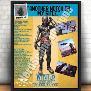 Mordecai Wanted Poster | Borderlands Digital Print | Instant Download