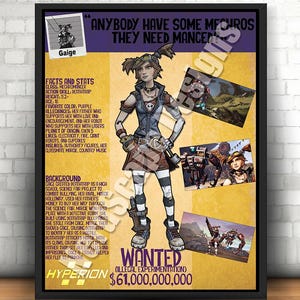 Gaige Wanted Poster | Borderlands Digital Print | Instant Download