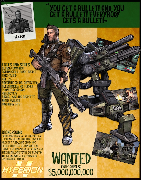 Borderlands 2 Wanted Posters Axton Etsy