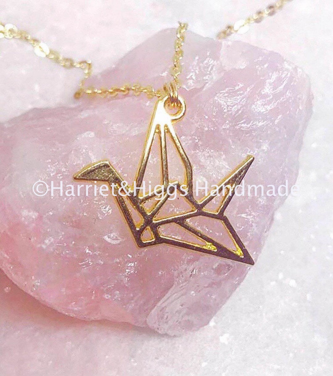 Paper Crane Necklace Gold Charm Necklace Origami Bird Etsy