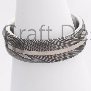 Stainless Damascus Steel Ring with SMO Gold, Stainless Steel Damascus Band & 18 carat White Gold, handmade in Scotland, UK. Ethical image 1