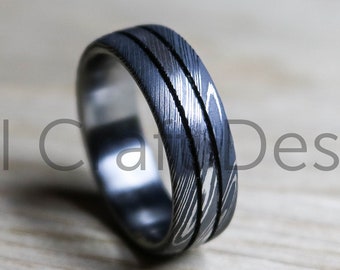 Damascus ring grooves and a polished inside, wedding band handmade to order from Scotland UK