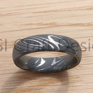 Damascus Ring, Stainless Steel Wedding Band. Handmade Mens Womens Unisex Custom Handmade Ring from Scotland, UK by SI Craft Designs image 2