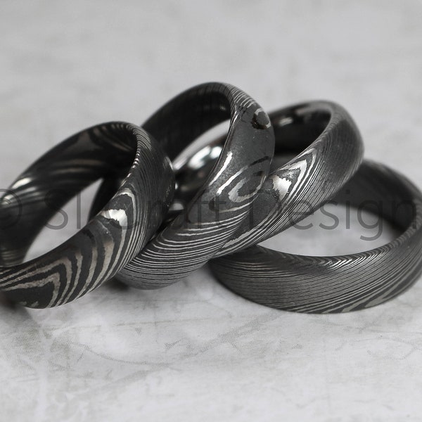 Damascus Ring, Stainless Steel Wedding Band. Handmade Mens Womens Unisex Custom Handmade Ring from Scotland, UK by SI Craft Designs