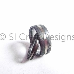 Stainless Damascus Steel Ring with SMO Gold, Stainless Steel Damascus Band & 18 carat White Gold, handmade in Scotland, UK. Ethical image 4