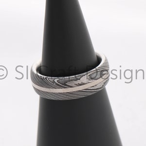 Stainless Damascus Steel Ring with SMO Gold, Stainless Steel Damascus Band & 18 carat White Gold, handmade in Scotland, UK. Ethical image 2