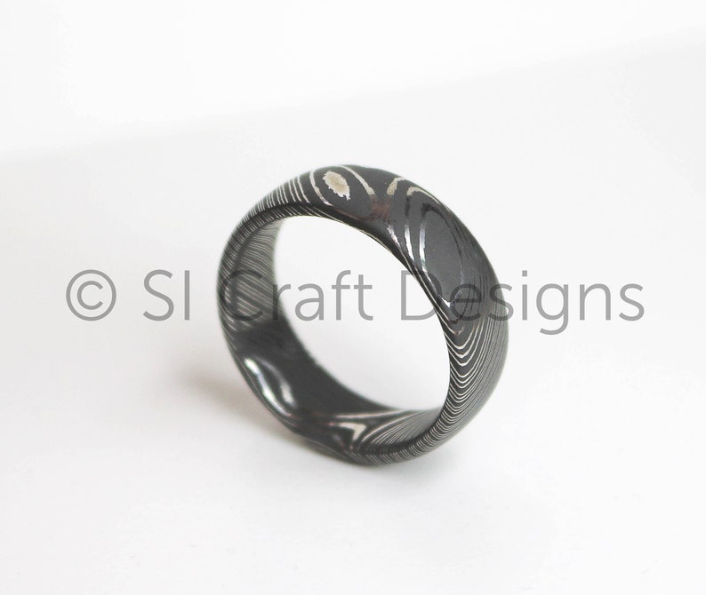 Damascus Ring, Stainless Steel Wedding Band. Handmade Mens Womens Unisex Custom Handmade Ring from Scotland, UK by SI Craft Designs image 3