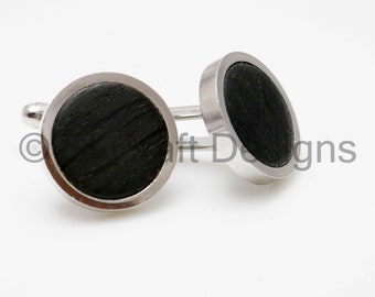 Damascus large cufflinks with whiskey barrel centre