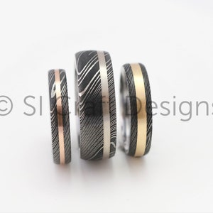 Stainless Damascus Steel Ring with SMO Gold, Stainless Steel Damascus Band & 18 carat White Gold, handmade in Scotland, UK. Ethical image 5