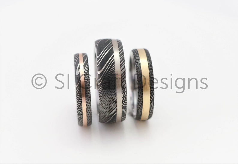 Stainless Damascus Steel Ring with SMO Gold, Stainless Steel Damascus Band & 18 carat White Gold, handmade in Scotland, UK. Ethical image 5