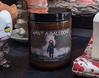 Want a Balloon? Soy Candle | Pennywise | IT | Bookish & Fandom Soy Candles