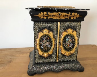 Antique Mid 19th Century English Ornate Mother of Pearl inlay Jewellery Box