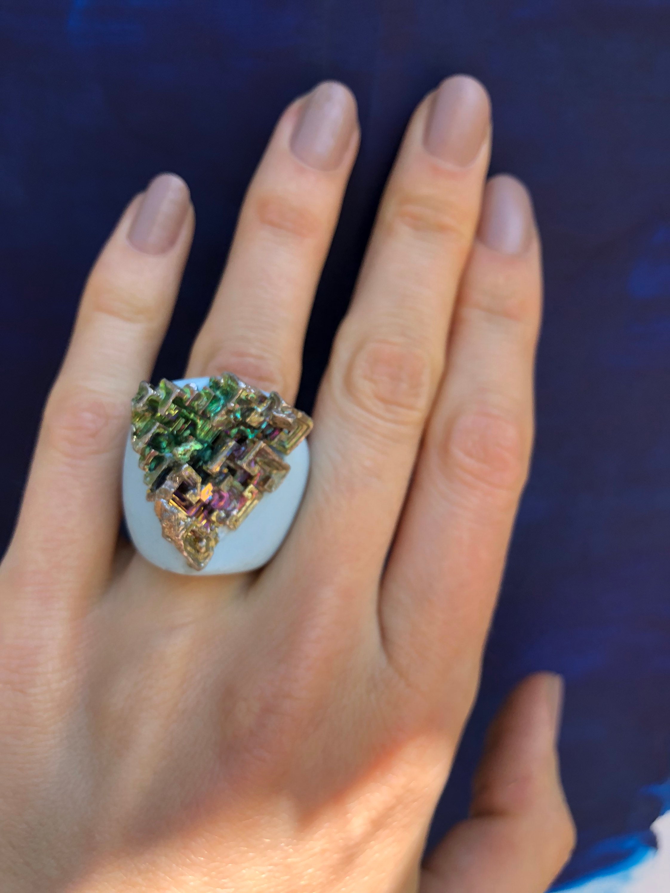 Rainbow Bismuth Crystal Ring Fairy Chunky Raw Gemstone Nature Etsy