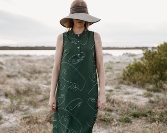 Emerald Abstract Face Print Dress Sewing Pattern – A-Line, Sizes 8-14 (PDF Pattern)