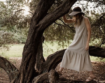 Tier Dress Pattern PDF Sandy Dress in linen sizes 8, 10, 12, 14