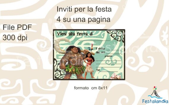 Prodotto Digitale File Pdf 1 Pagina Con 4 Inviti Per La Festa A Tema Oceania Vaiana Moana Da Stampare E Riempire