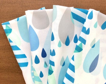 Large Cloth Napkins, Set of 4 - Raindrops Blue Tonal, Modern, Farmhouse, 100% Cotton