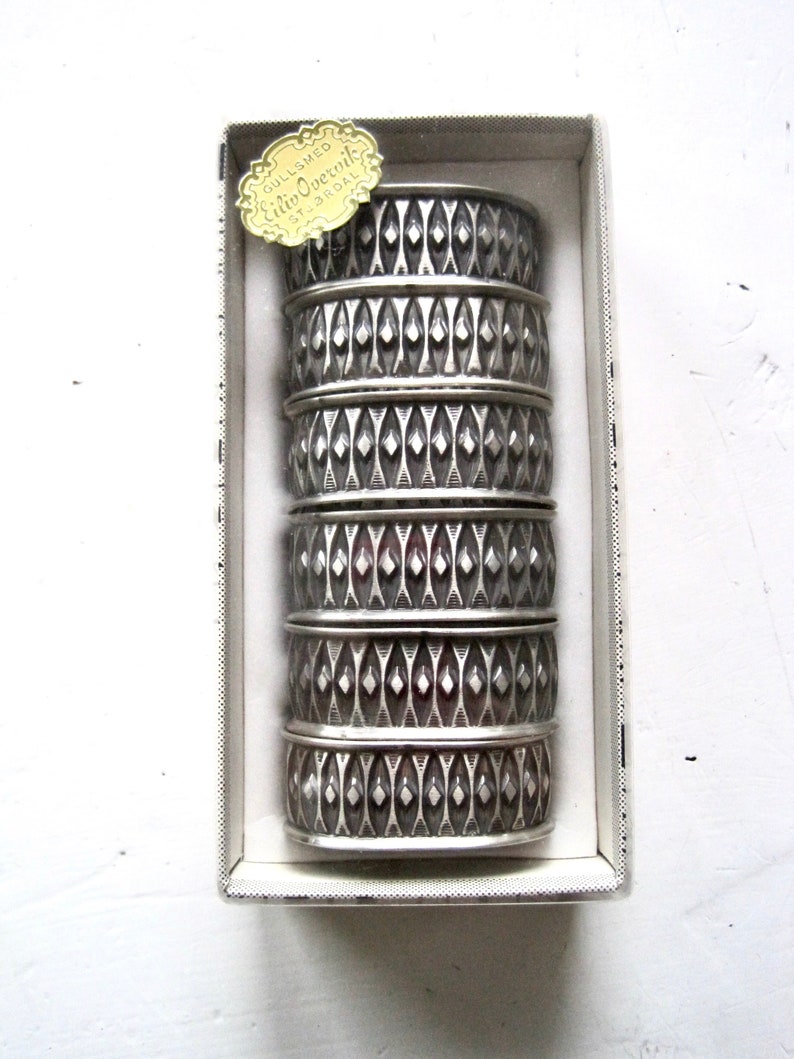 Vintage Norwegian Pewter Design Design John Gulbrandsbr\u00f8d Set of Six M\u00c5STAD Pewter Napkin Holders