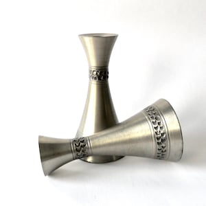 PERLE TINN Norwegian Pewter Candlestick Holders, Set of Two Vintage Pewter Candleholders, Mid Century Modern Scandinavian Pewter