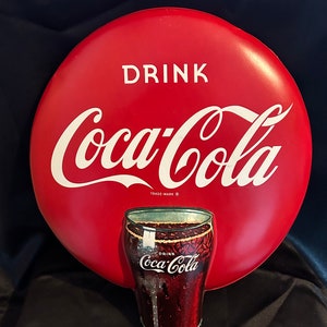Vintage Drink Coca-Cola Plastic Vacuform Button Glass Of Coca-Cola Soda Pop Sign