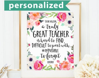 Teacher Gifts, A truly great teacher is hard to find, Office Decor, Office Gift, Going Away Retirement Gift, Personalized, Custom Name Print