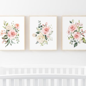 3 Piece Wall Art Peach Blush Pink Set Of 3 Floral Prints Etsy