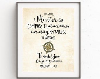 Mens Gift, A Mentor is a compass that activates curiosity, Mentor Gift, Compass Key Ring, Tutor Thank You Gift, Personalized, Custom Quote