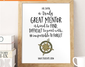 Mentor Gift, A truly great mentor is hard to find, Compass Key Ring, Mens Gift, Tutor Thank You Gift, Personalized, Custom Quote Print