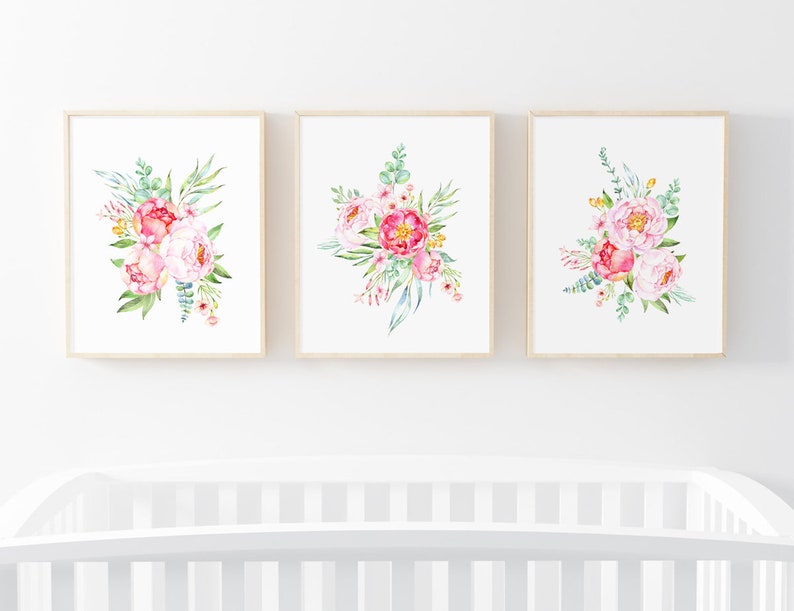 Peony Wall Art Set of 3 Floral Prints Nursery Decor Floral Etsy