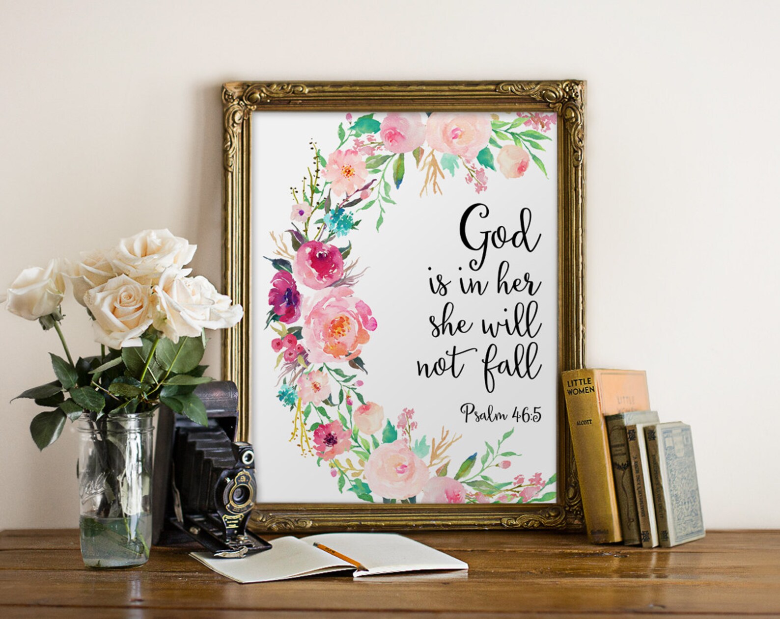 Bible Verse Wall Art God Is In Her She Will Not Fall Nursery Etsy