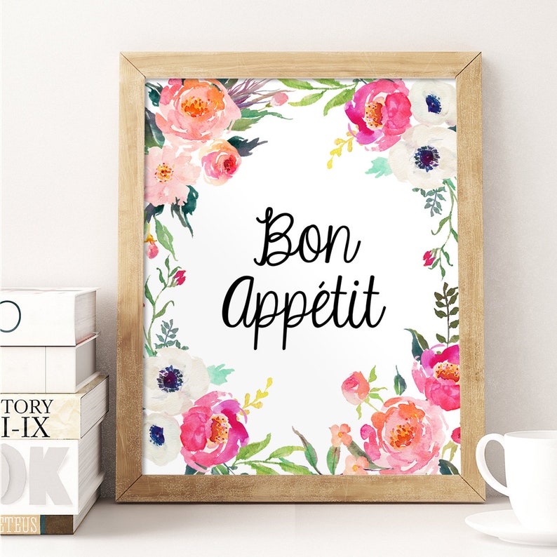 Kitchen Print Bon Appetit Watercolor Floral Decor Etsy