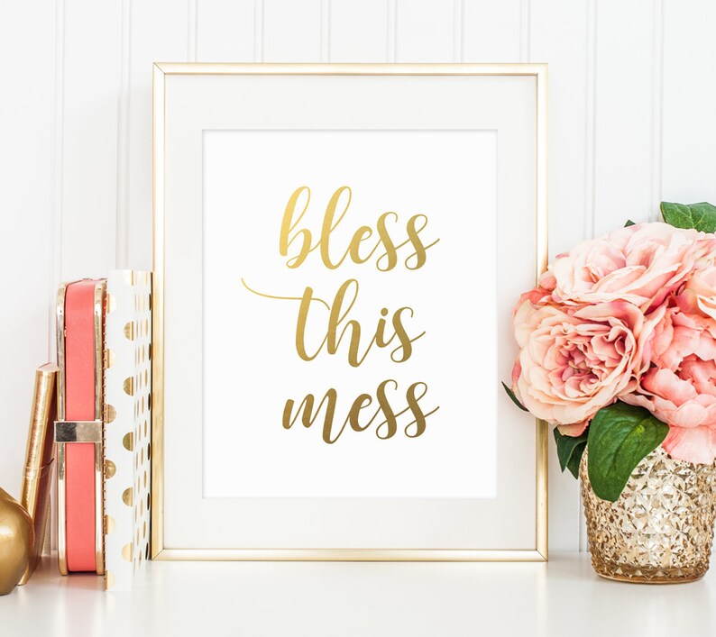 Inspirational Quote Bless this Mess Gold Wall Decor Quote Etsy