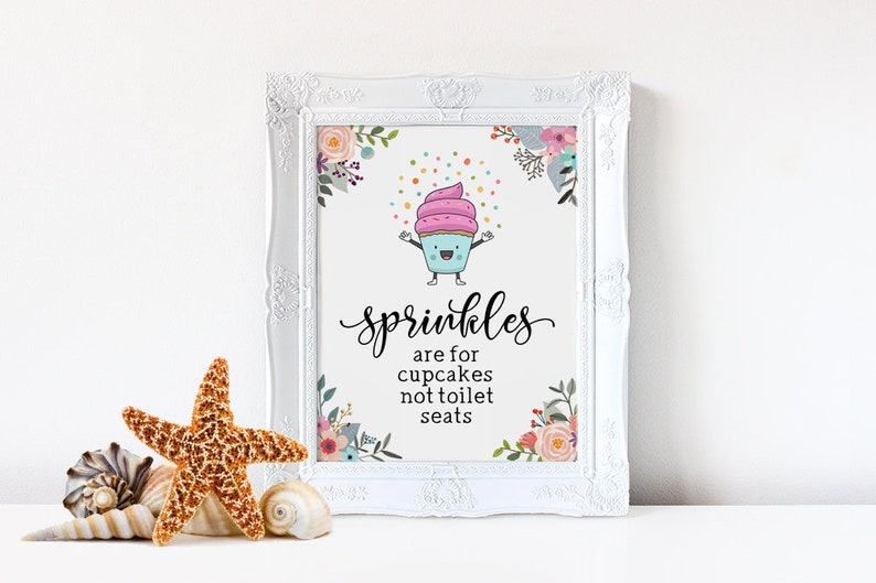 Watercolor Floral Funny Bathroom Decor Bathroom Sign Sprinkles Are For Cupcakes Not Toilet Seats Bathroom Sign Bathroom Printable Art