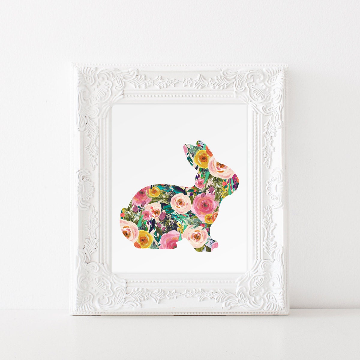 Baby Girl Nursery Decor Rabbit With Beautiful Floral Pattern Etsy