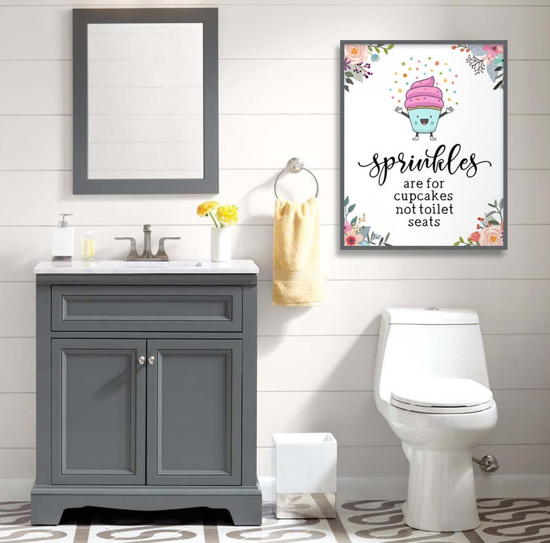 Watercolor Floral Funny Bathroom Decor Bathroom Sign Sprinkles Are For Cupcakes Not Toilet Seats Bathroom Sign Bathroom Printable Art
