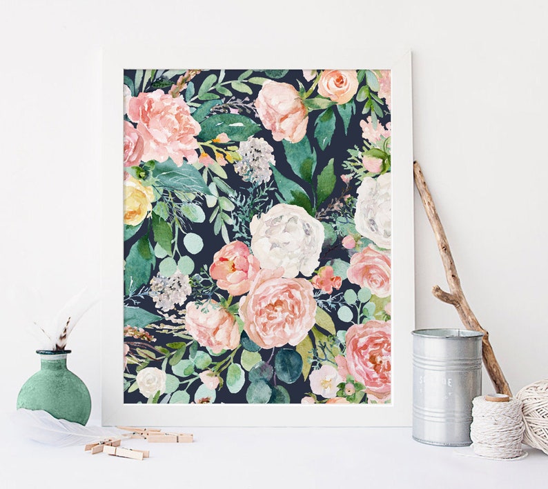 Floral Print Printable Watercolor Flowers Colorful Wall Etsy