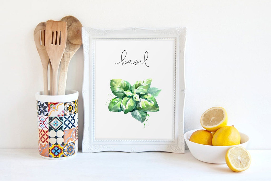 Herbs Kitchen Decor Basil Herbs Decor Print Watercolor Etsy