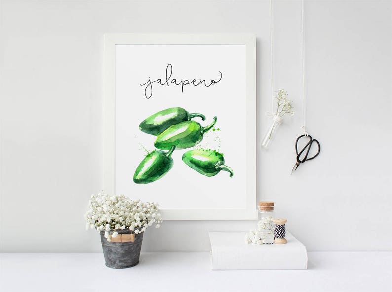 Kitchen Decor Jalapeno Peppers Painting Kitchen Wall Art Etsy