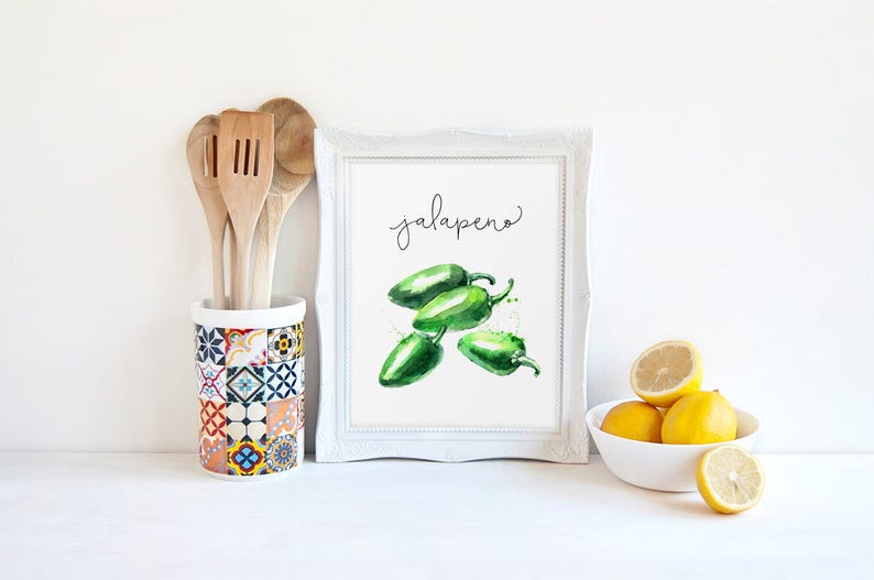 Kitchen Decor Jalapeno Peppers Painting Kitchen Wall Art Etsy