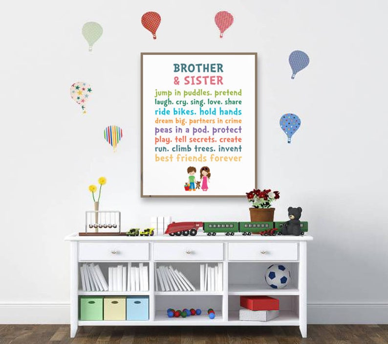 Personalized Siblings Art Brothers & Sisters Wall Art Shared Etsy