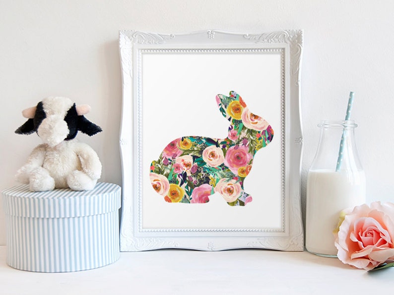 Baby Girl Nursery Decor Rabbit With Beautiful Floral Pattern Etsy